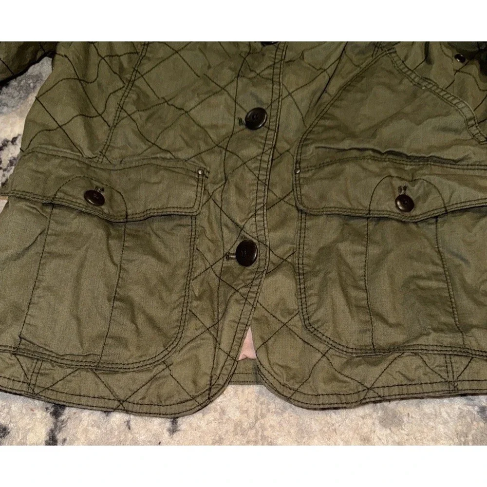 Eddie Bauer Womens Green Button Front Fishing Jacket Quilted Green Sz Medium